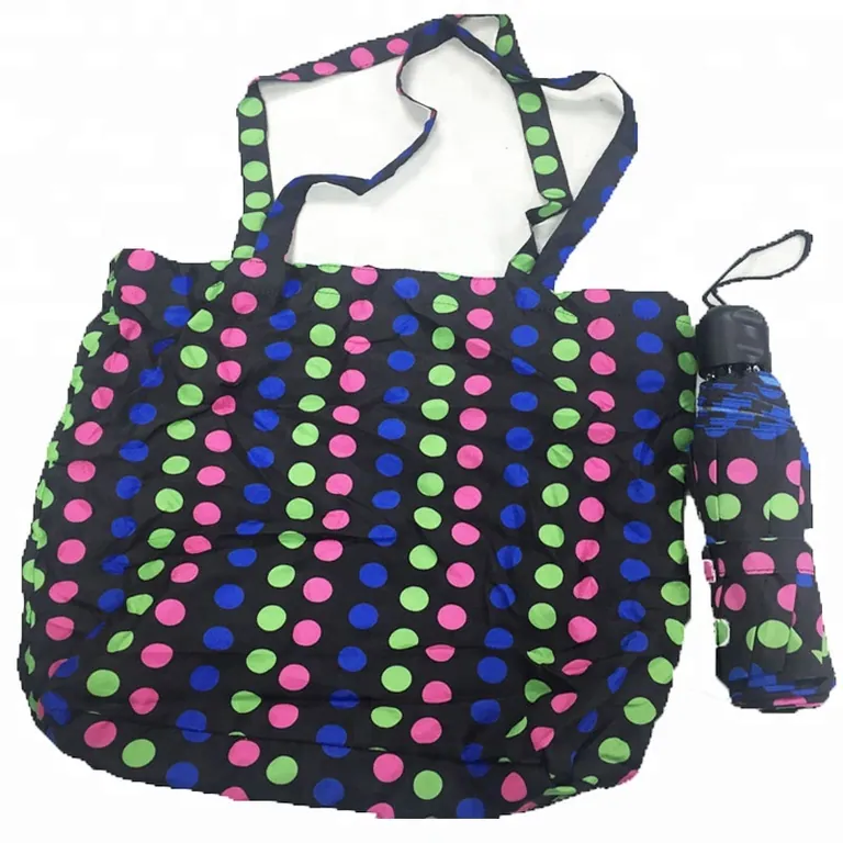 Shopping Bag Points Print Fold Umbrella For Lady, detail 2