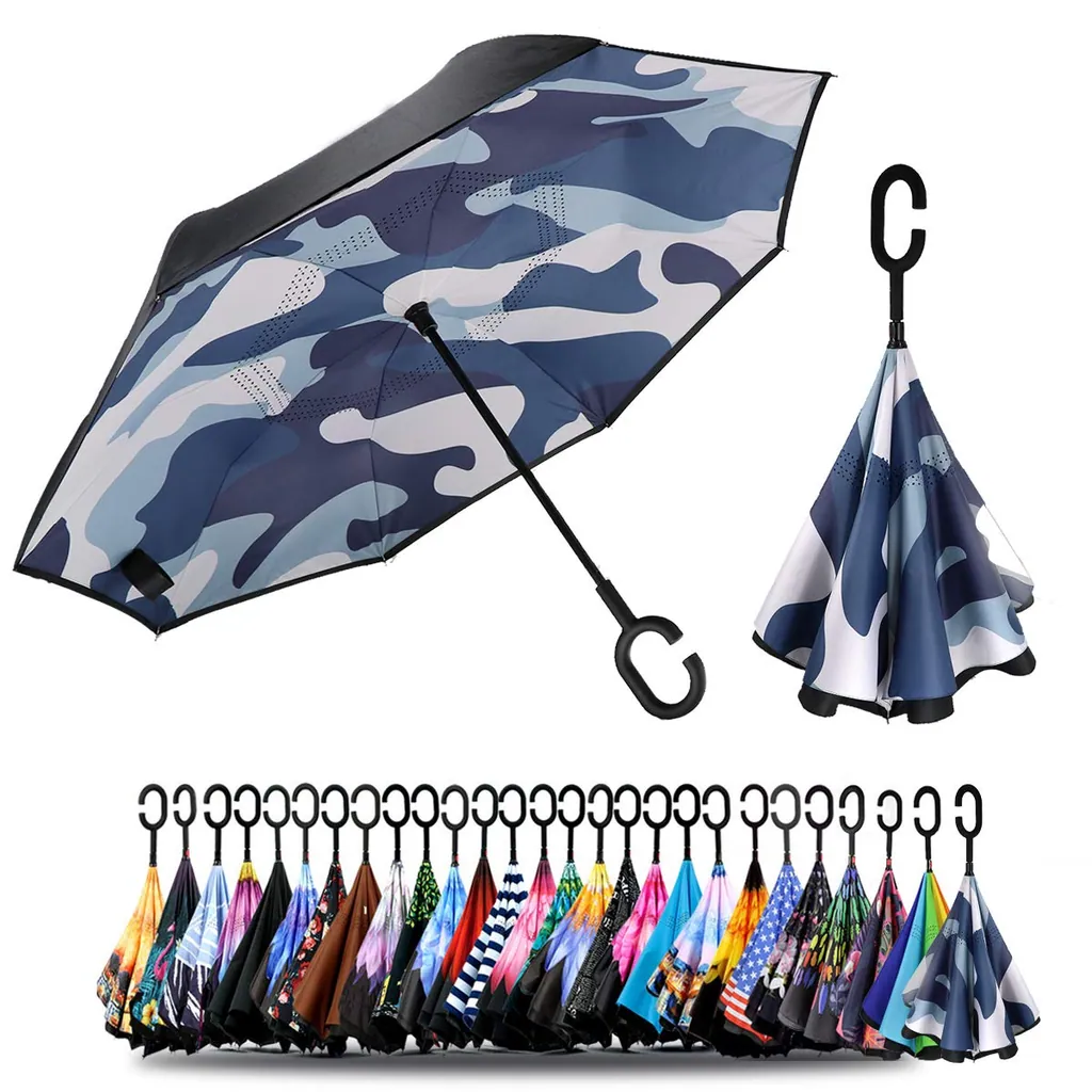Inside full print umbrella double layer auto open close reverse inverted upside down umbrella for car, detail 1
