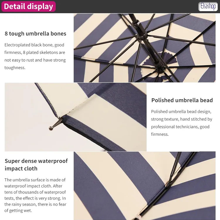 Leather Handle Stripe Print Umbrella، صورة تفصيلية 4