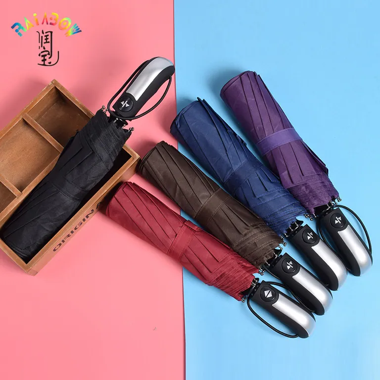 High quality custom pongee fabric 3fold umbrella promotional rain umbrella,细节图 2