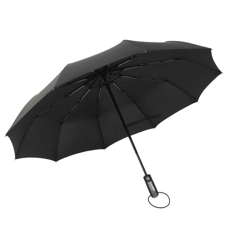 Wholesale Single Layer Pure Black 3 Folding 10Rib Windproof Business Men Style Promotional Folding Umbrella, image 1
