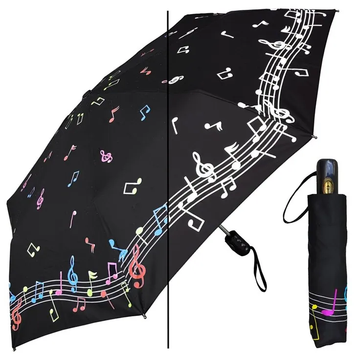 Custom Logo Ladies Sun Protection Black Compact Automatic Open Close 3 Folding Umbrella, detail 3
