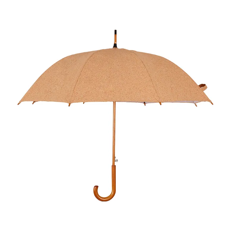 Lotus 2022 Cork Retro Wood Stick Straight Automatic Umbrella، الصورة 1