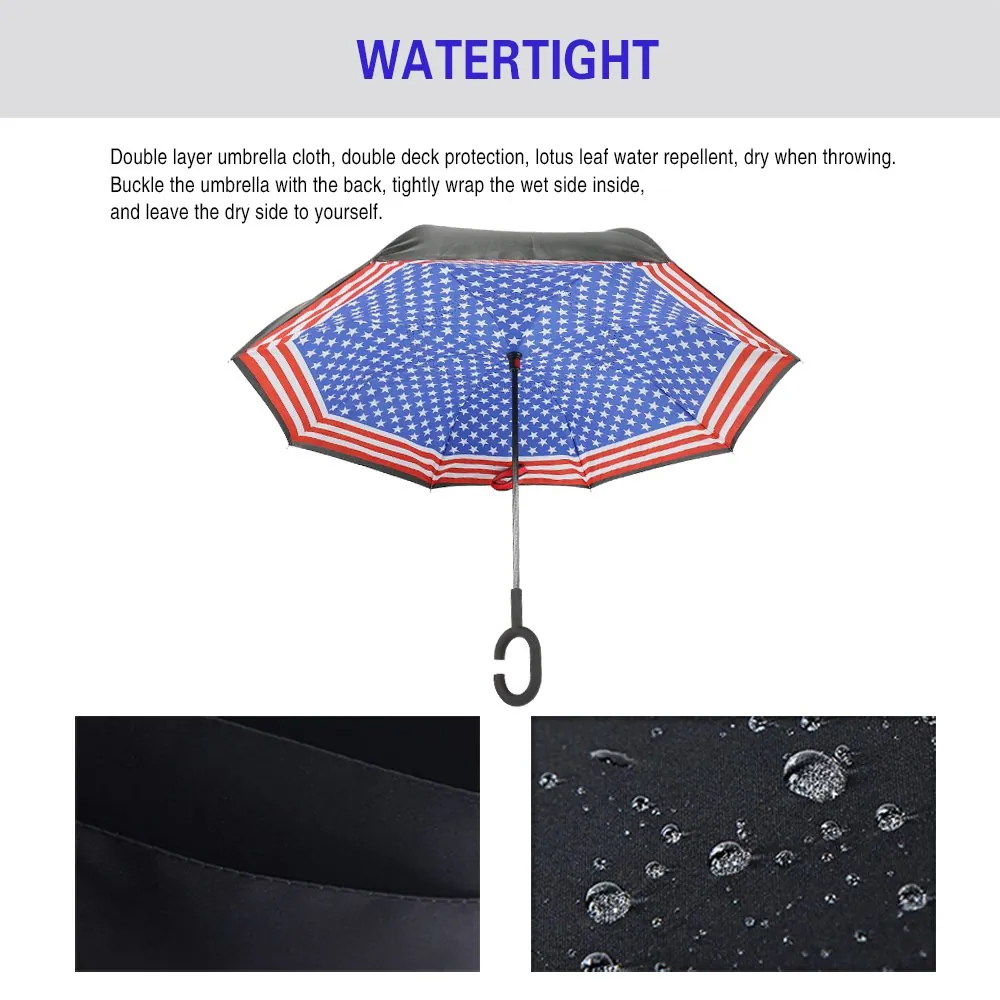 Ready stock umbrella windproof double layer Logo printed promotional custom reverse inverted umbrella, detail 1
