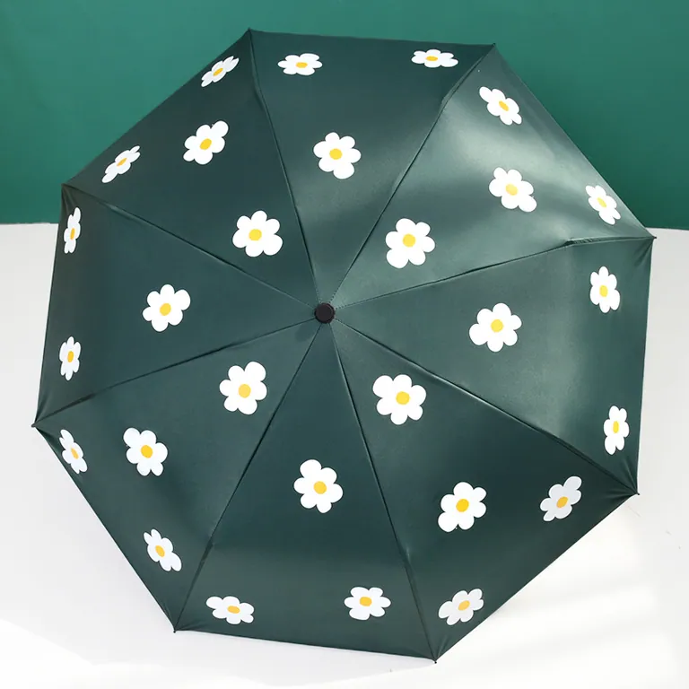 Wholesale auto 3 folding umbrella pongee rain UV Umbrella green OEM,细节图 1