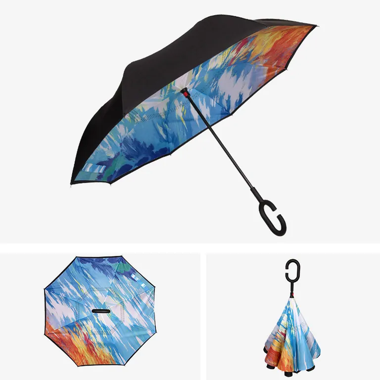 Lotus 2022 23inch 8 ribs Inverted Reverse Straight Double Layer Umbrella، الصورة 1