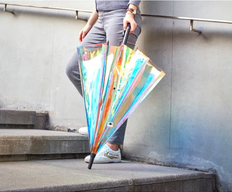 Lotus 2022 Transparent Laser Colorful Straight Auto Open PVC Umbrella,细节图 4