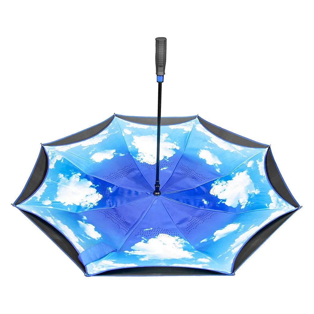 Customized logo printing inside double layers fabric reverse car umbrella with straight handle، صورة تفصيلية 2