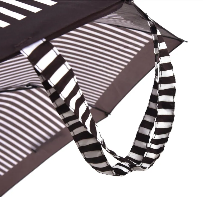 Shopping bag stripe brown supermini fold umbrella with black plastic handle, detail 2