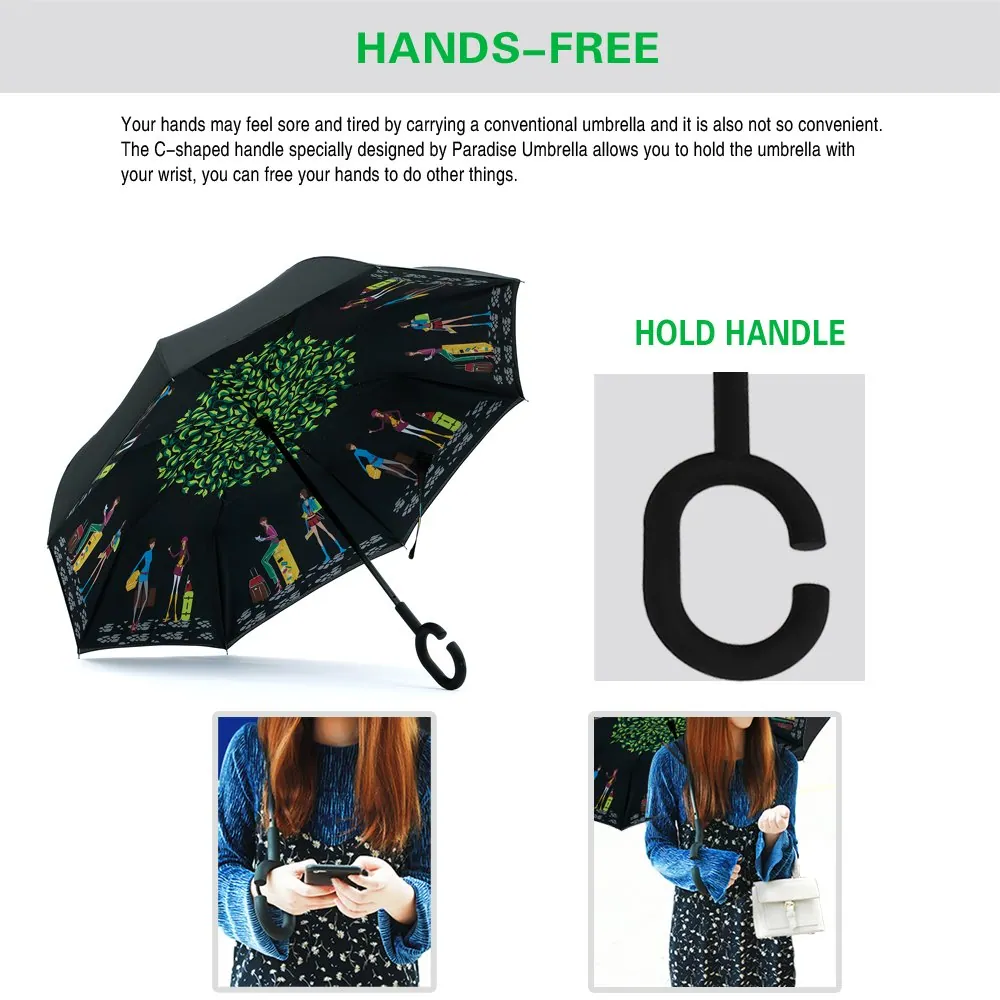 Ready stock wholesale umbrella windproof double layer Logo printed promotional custom reverse inverted umbrellaW, detail 3