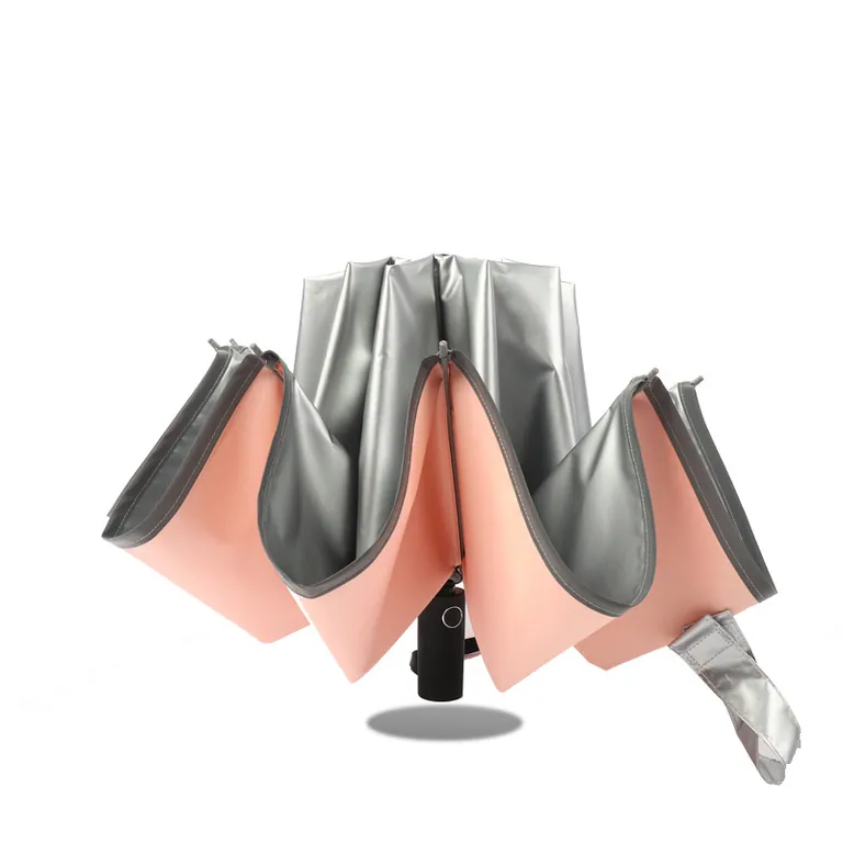 Lotus 2022 Titanium Silver Coating 3 Fold Inverted Reverse Automatic Umbrella With Reflective Stripe,第 1 张图片