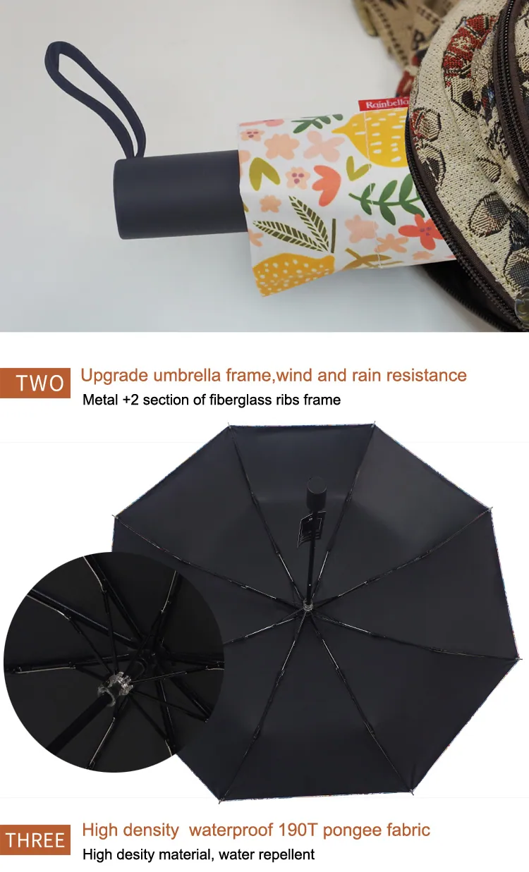 Tiny Portable Folding Rain Umbrella with Custom Design، صورة تفصيلية 4