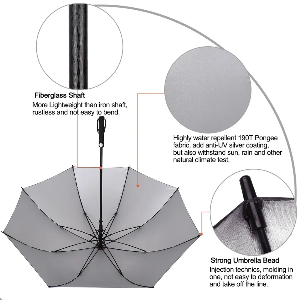 High Quality 27 inch 30 inch auto open straight golf umbrella with logo prints for sale, detail 3