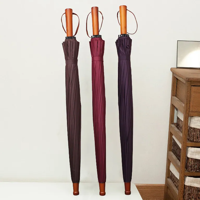 Lotus 2022 25 inch 24 ribs Wooden Handle Straight Retro Waterproof Man Umbrella, image 1