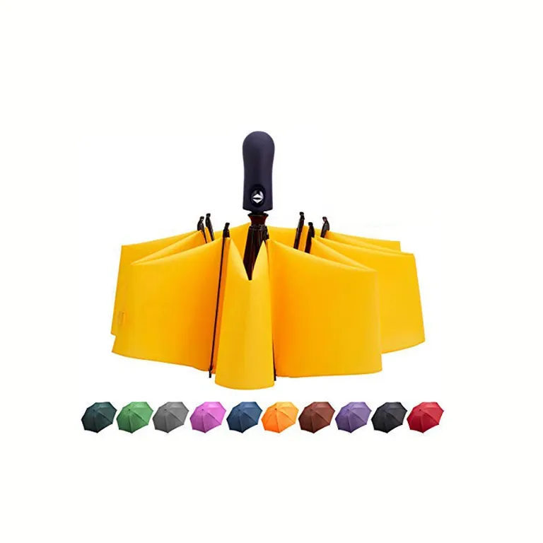 New invention yellow windproof 23‘’8k auto open close inverted 3 folding umbrella, image 1
