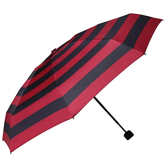 Good quality manual red and black stripe 3 folding umbrella portable for pocket, image 1