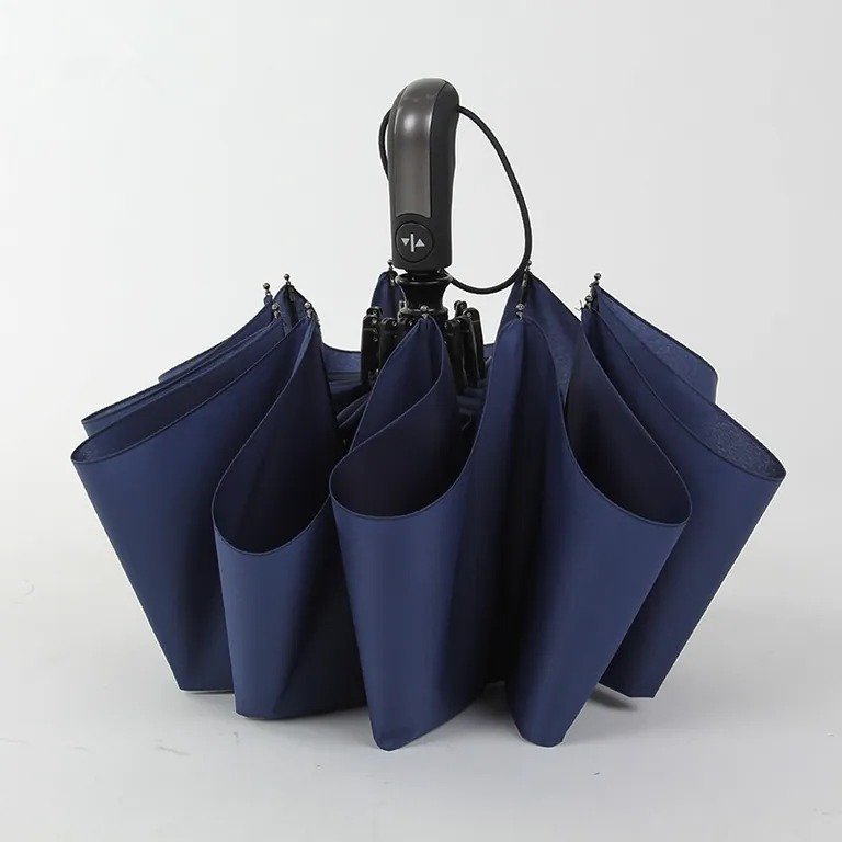 Wholesale Single Layer Pure Black 3 Folding 10Rib Windproof Business Men Style Promotional Folding Umbrella, detail 3
