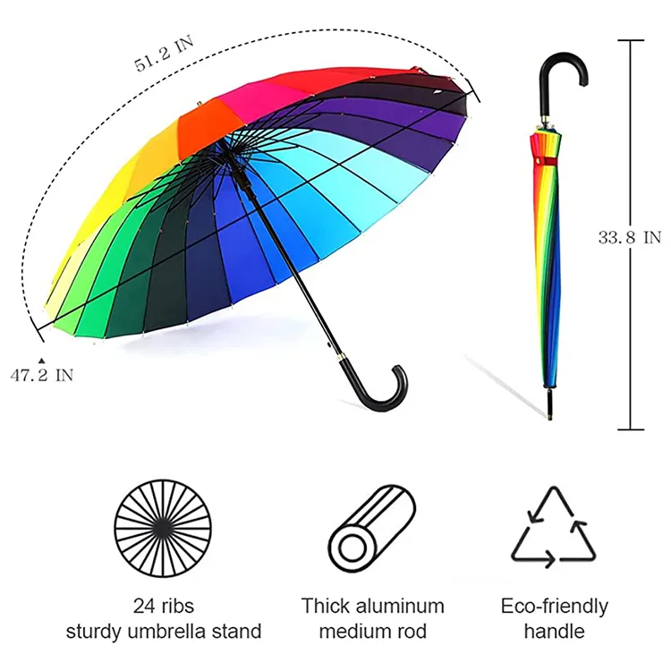 Straight Rainbow Umbrella for Ladies Gifts، صورة تفصيلية 2