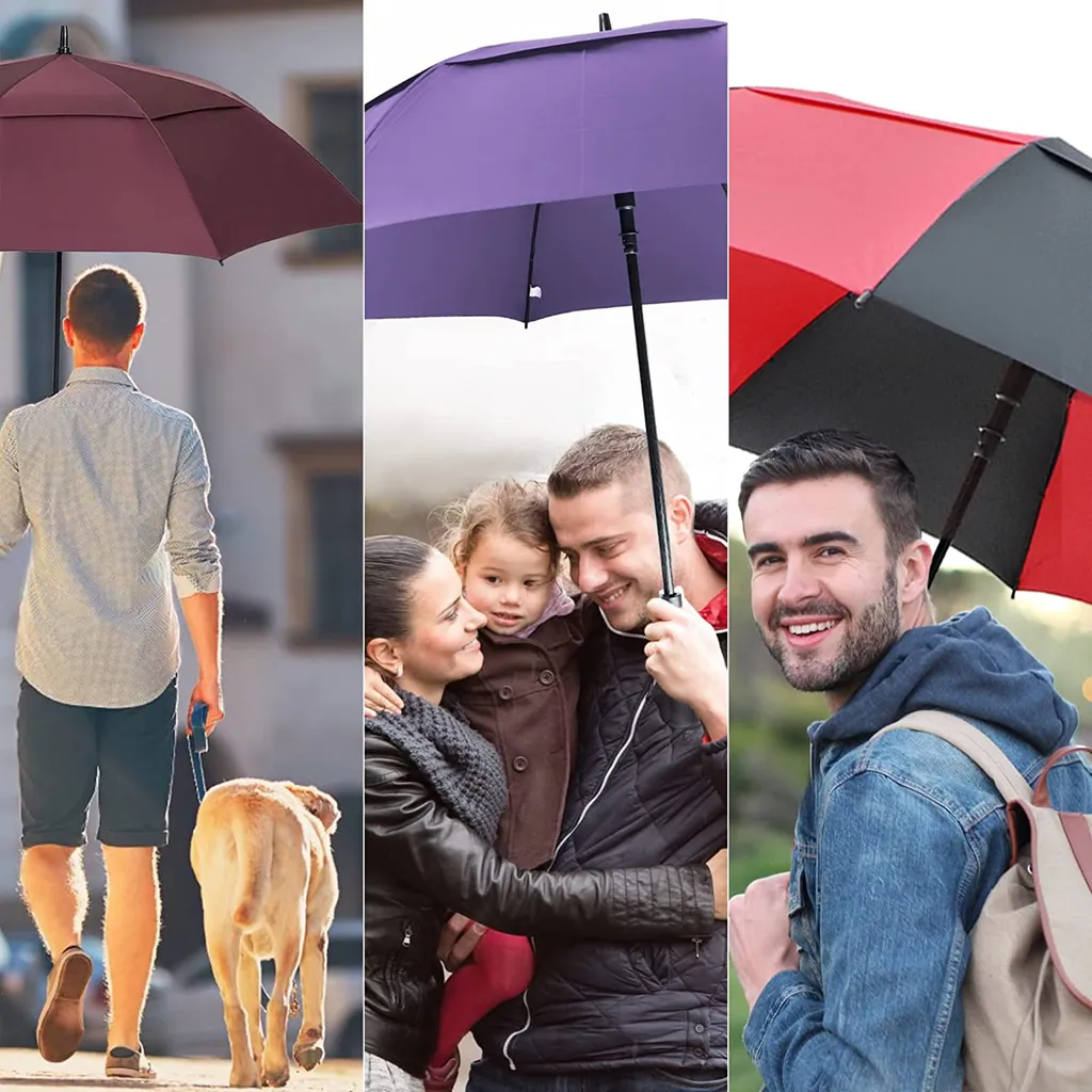 Double Layer Windproof Auto Open Golf umbrella، صورة تفصيلية 6