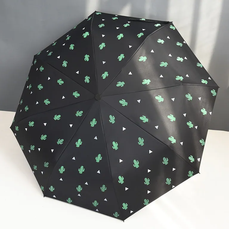 Wholesale auto 3 folding umbrella pongee rain UV Umbrella black OEM，第 1 张图片