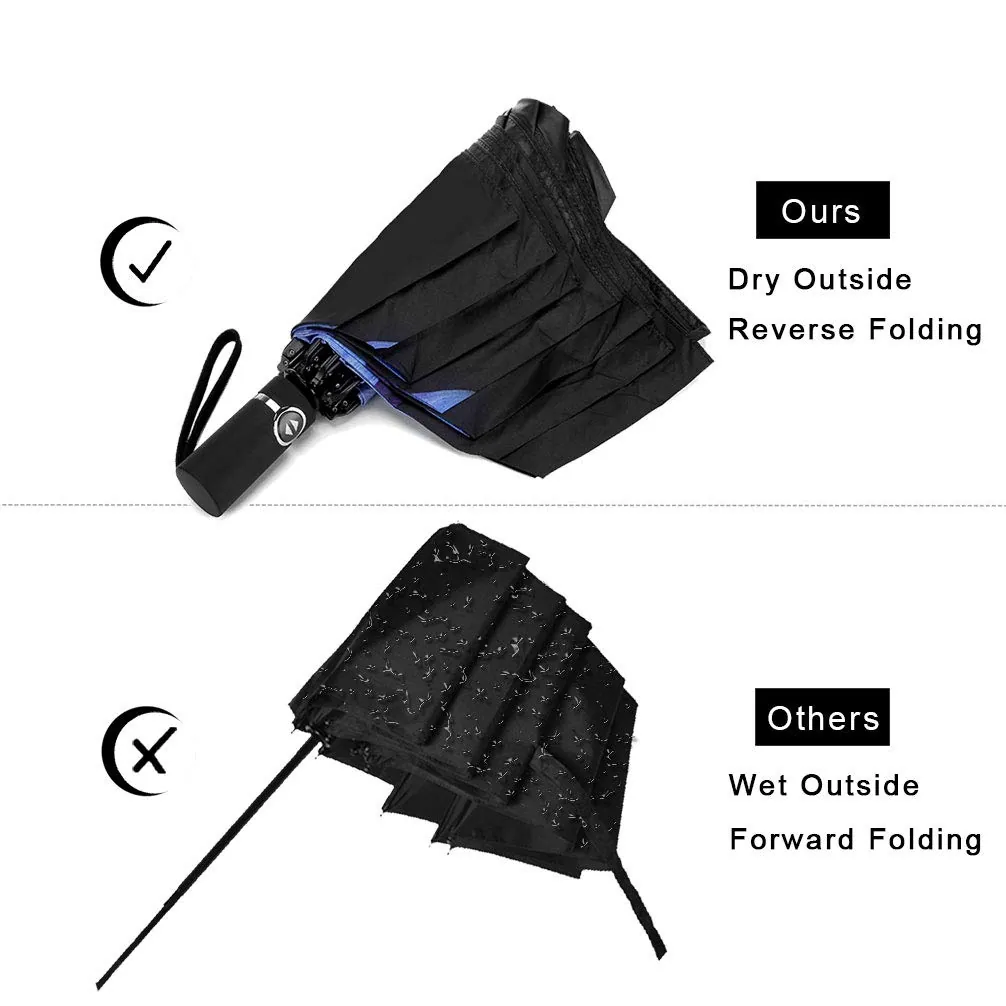 Promotional Custom Print Inside Reverse 3 Folding Portable Auto Open and Close Umbrella, detail 2