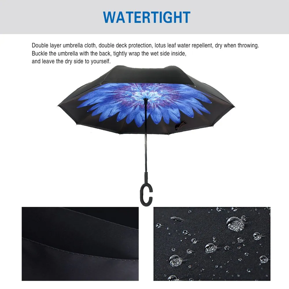 Promotional Cheap Umbrella Advertisement Reverse Inverted Umbrella with Double Layers Fabric, detail 2
