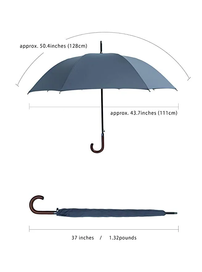 Wholesale Promotional J Hook Wooden Handle single layer straight Umbrella, image 1