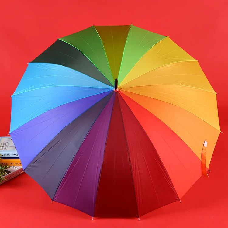 Lotus 2022 Promotional 16K Rainbow Straight Automatic Stick Umbrella، صورة تفصيلية 3