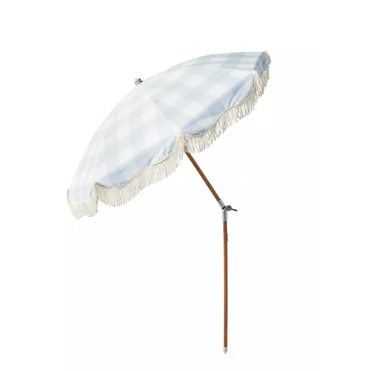 Wooden Pole 190T Pongee Fabric Beach Umbrella, imagen 1