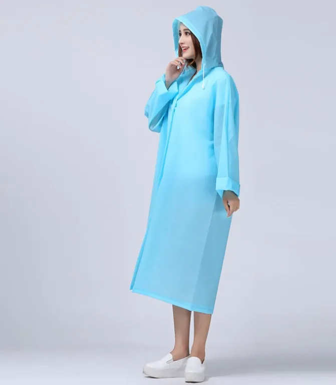 Custom Logo Long Raincoat for Women Fashion EVA Waterproof Rain Poncho with Hood Drawstring, detail 7