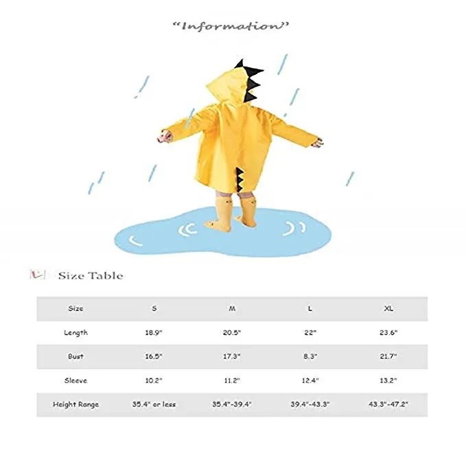 Custom dinosaur design waterproof EVA yellow rain poncho coat for kids, detail 8