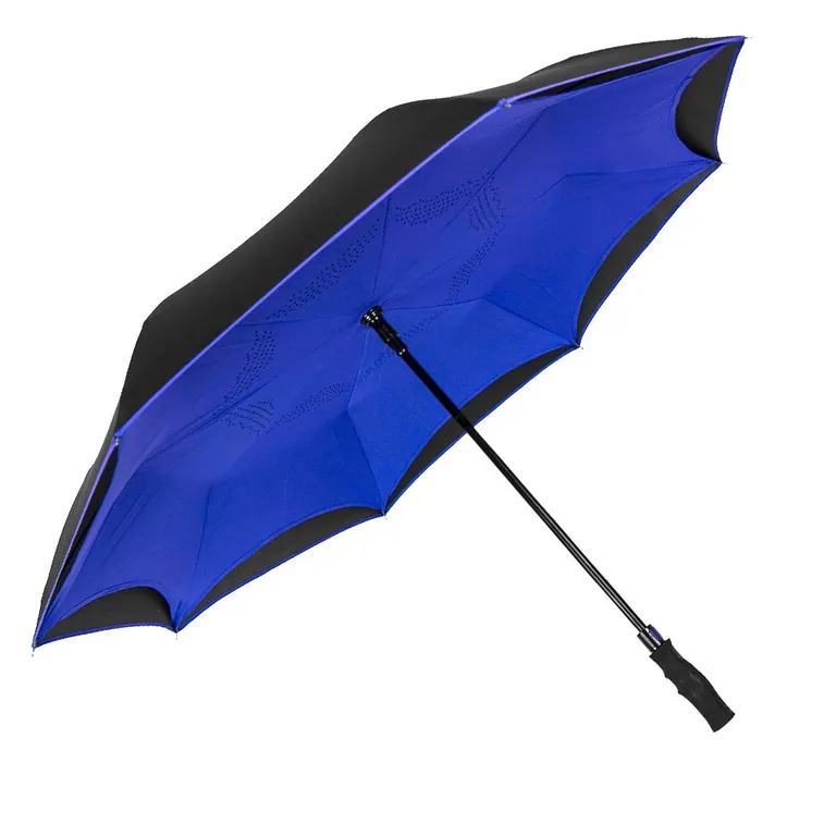 Most popular reverse umbrella rubber coated long handle upside down umbrella with shoulder bag,第 1 张图片