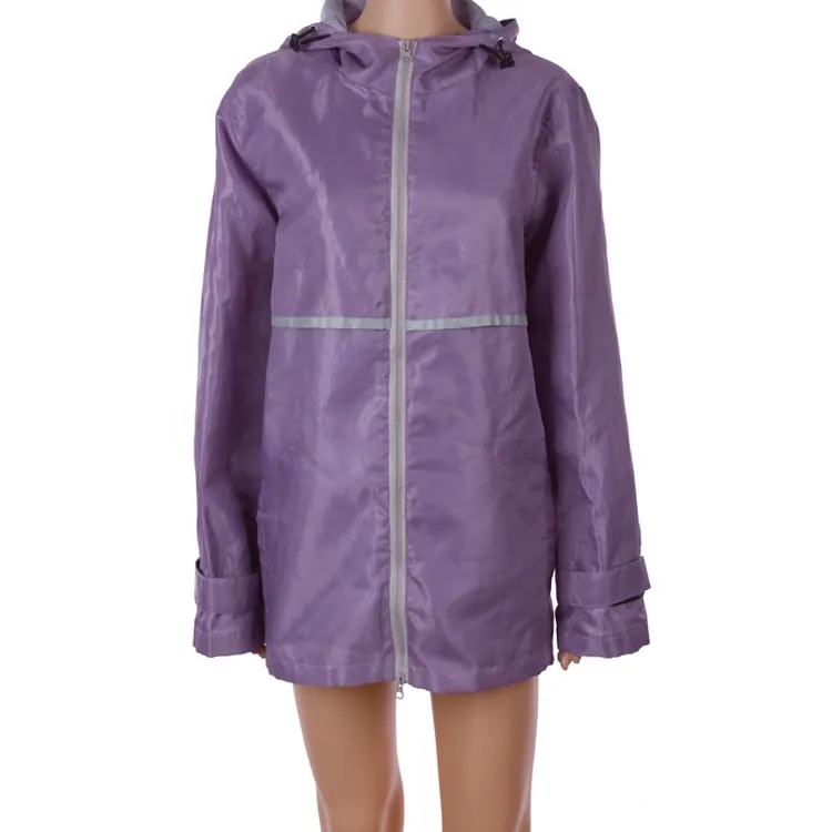 Wholesale high quality waterproof Watermelon red color worker Manufacturer's Ladies Full Zip Hooded Rain Coat, detail 5