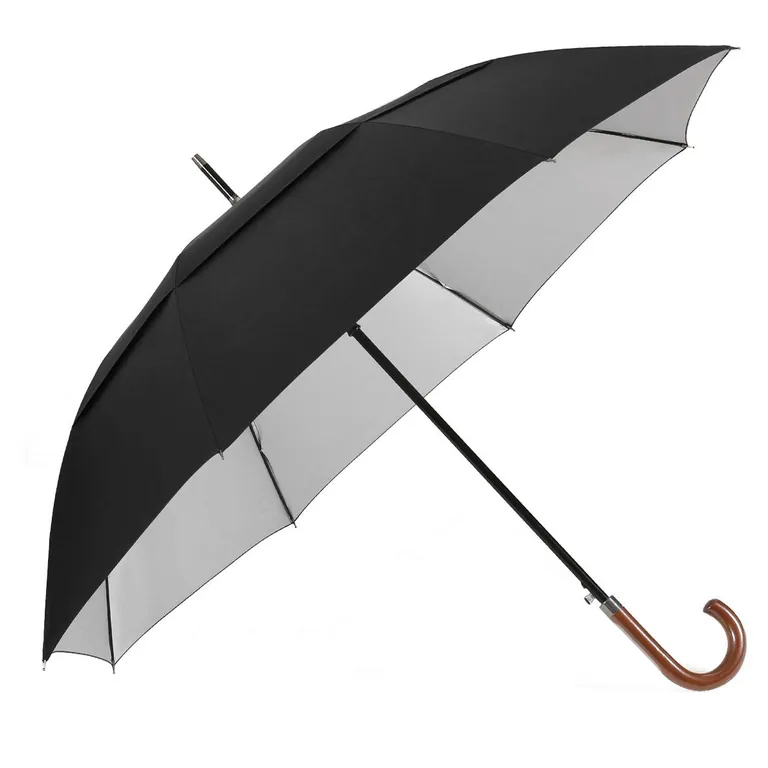 Wholesales Large 54/62inch Auto Open UV Sun Protection Double Canopy Windproof Classic Golf Umbrella with Wood J Handle, image 1