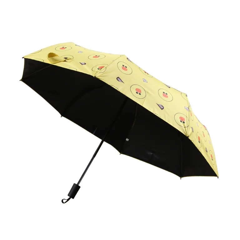 Factory Supplier Yellow Cute Duck Animal Print Manual Compact Foldable Rain Umbrella with UV Protection, detail 2