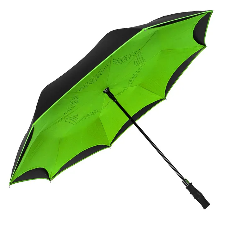 Customized color double canopy inverted umbrella reverse car umbrella with long easy gripped handle، الصورة 1