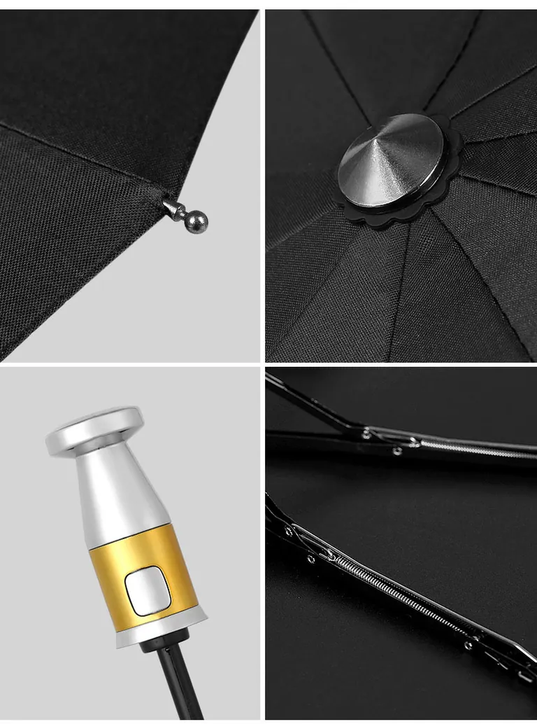 Lotus 2022 Custom LOGO 3 Fold 10 Ribs ABS Plated Handle Automatic Waterproof UV Umbrella,细节图 4