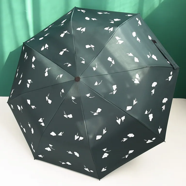Wholesale auto 3 folding umbrella pongee rain UV Umbrella green OEM,第 1 张图片