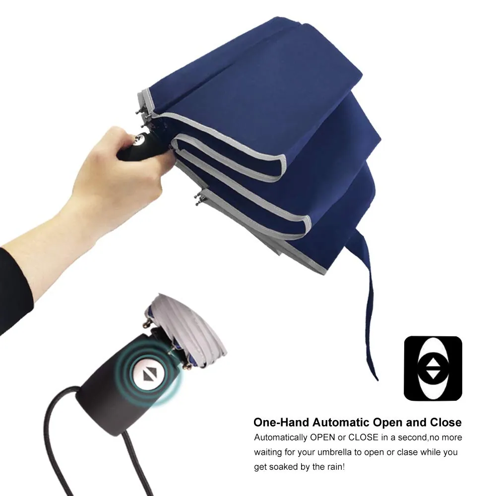 OEM Windproof Travel Umbrella Auto Open & Close 3 folding umbrella with Ergonomic handle, detail 2