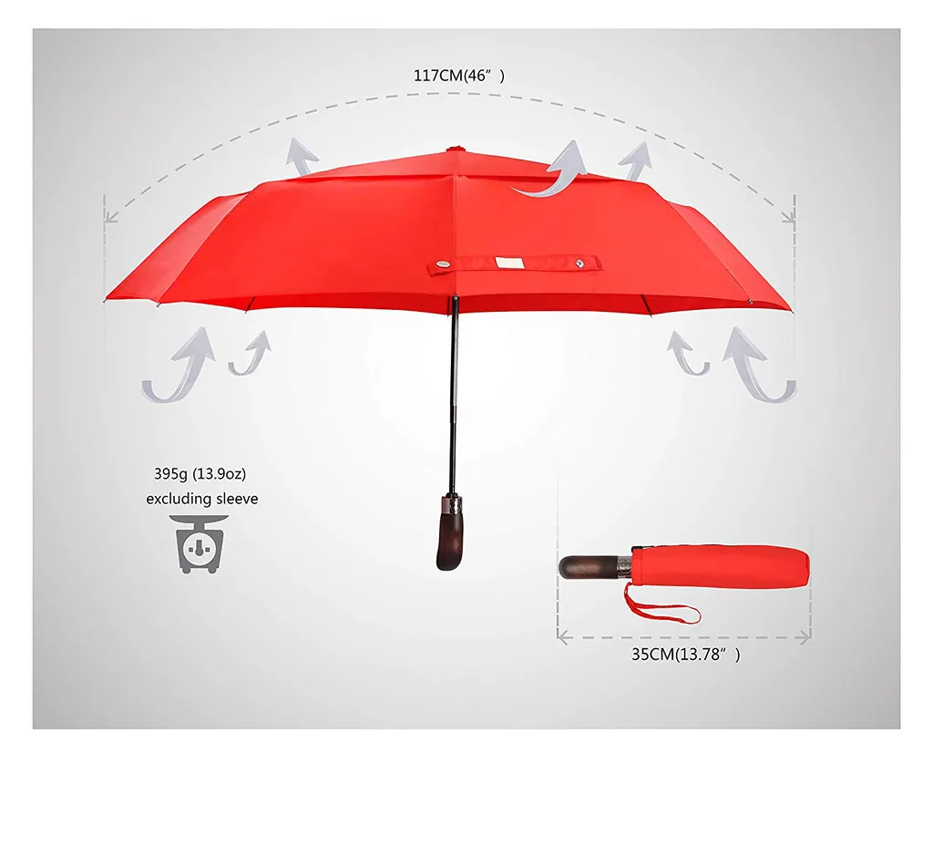 Hot Selling Foldable umbrella wooden handle automatic open and close 3 fold umbrella with carving logo, detail 3