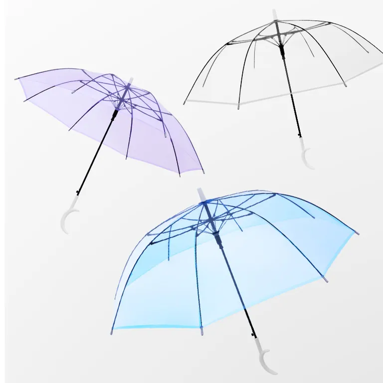 Cheapest Disposable automatic colorful Moon Handle Straight POE transparent Clear Umbrella,细节图 1