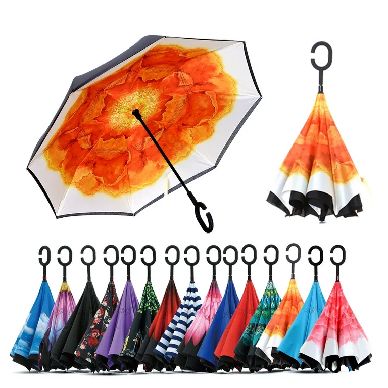 Wholesale Custom C Handle Automatic Car Outdoor Double Layer Reverse Inverted Umbrella, image 1