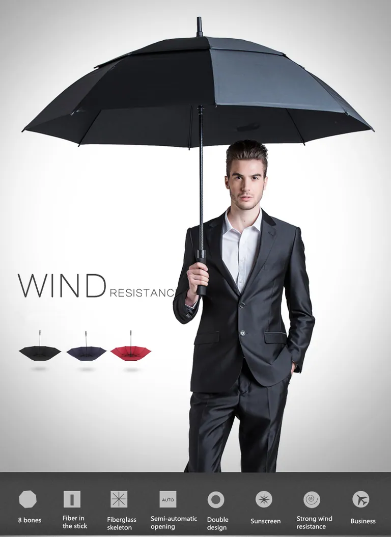 750cm * 8k Double Layer Canopy Vent Windproof Fiberglass Frame Golf Umbrella, detail 5