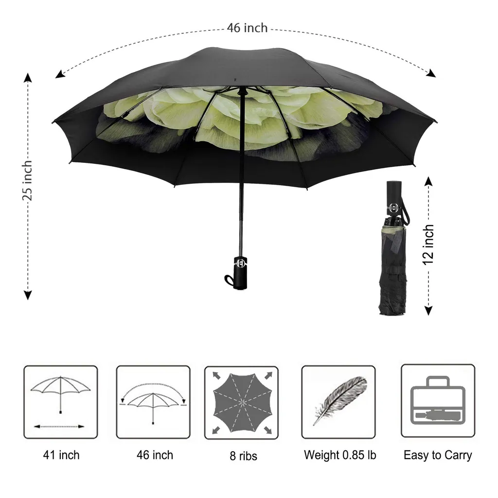 Shaoxing Factory Custom Print Inside Reverse 3 Folding Portable Auto Open and Close Umbrella, detail 4