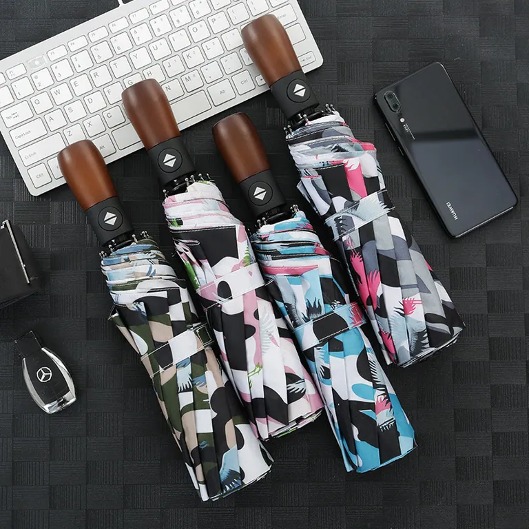 Wholesale auto 3 folding umbrella pongee rain UV Umbrella，细节图 1