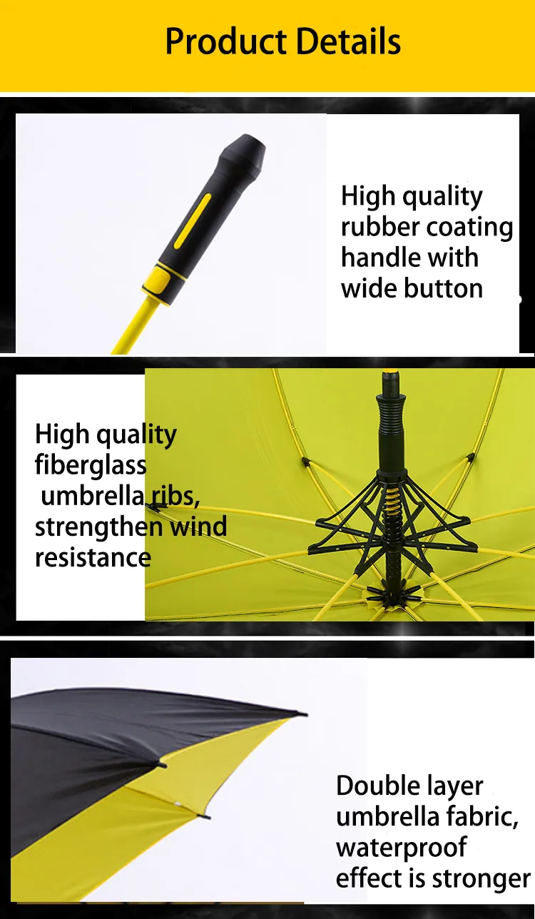 LOTUS Stock Fiberglass Automatic Golf Double-layer Umbrella Oversize Straight Umbrella for Advertising Umbrella، صورة تفصيلية 2