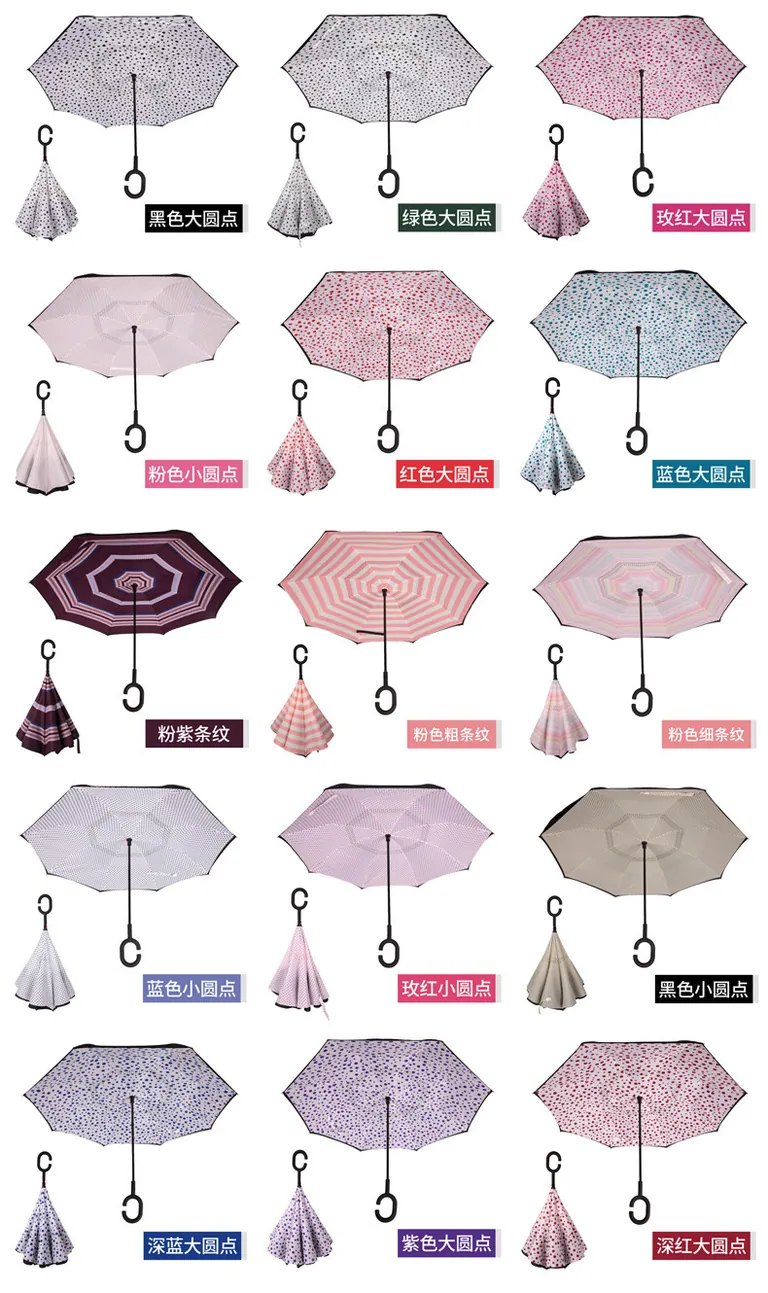 Lotus 2022 23inch 8 ribs Inverted Reverse Straight Double Layer Umbrella، صورة تفصيلية 3