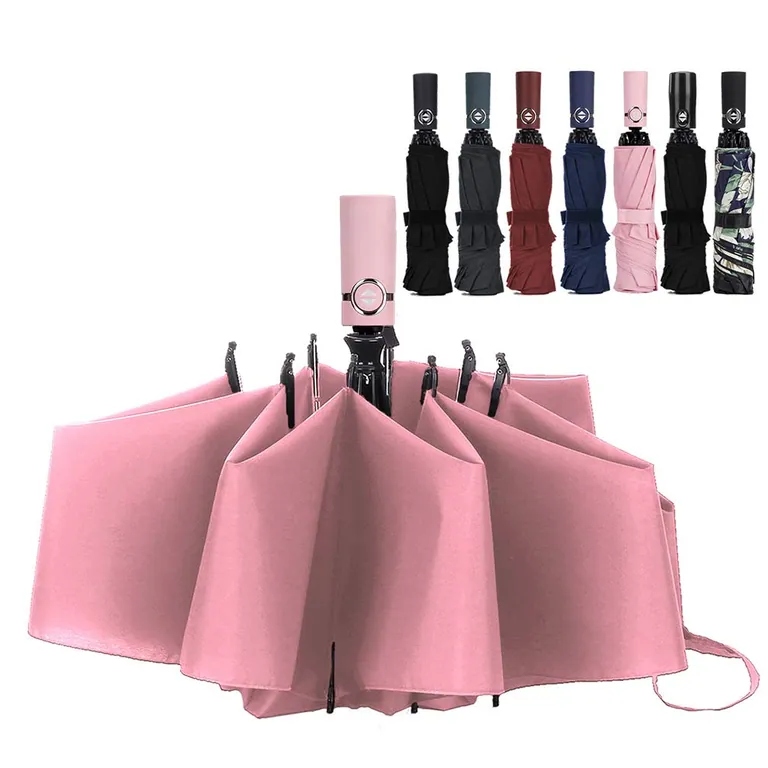 Hot Selling on Amazon Fiberglass Frame WINDPROOF Auto Open Close Updated Inverted Foldable Umbrella, image 1