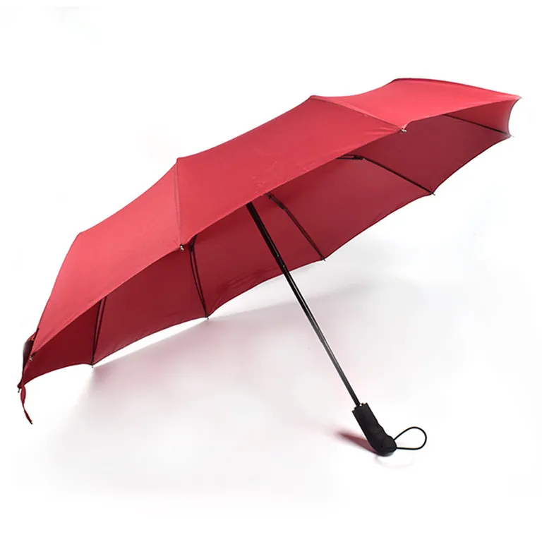 High quality custom pongee fabric 3fold umbrella promotional rain umbrella red,第 1 张图片
