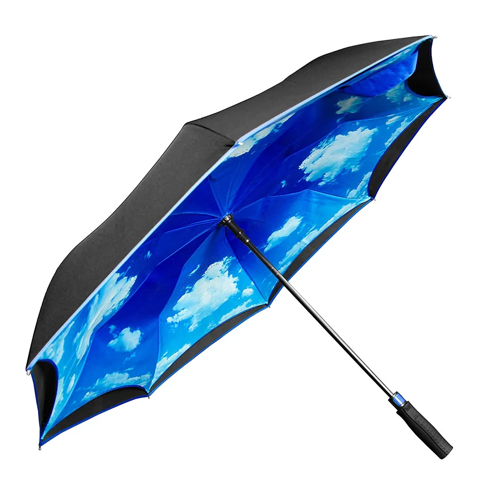 Customized logo printing inside double layers fabric reverse car umbrella with straight handle، صورة تفصيلية 1